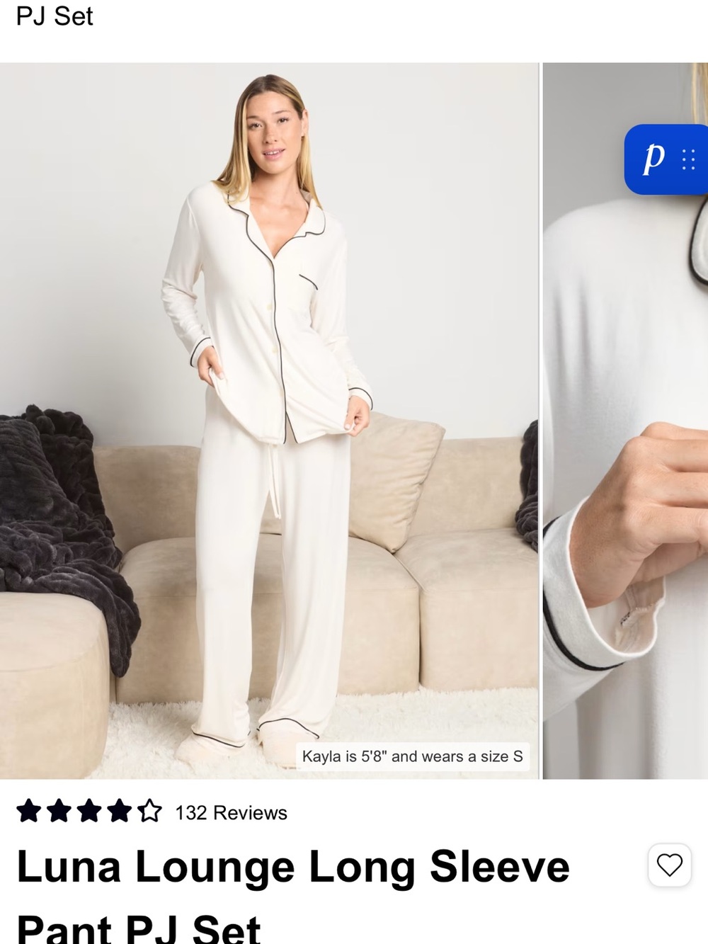 Long-Sleeve Cream Pajama Set with Contrast Piping - Luna Lounge